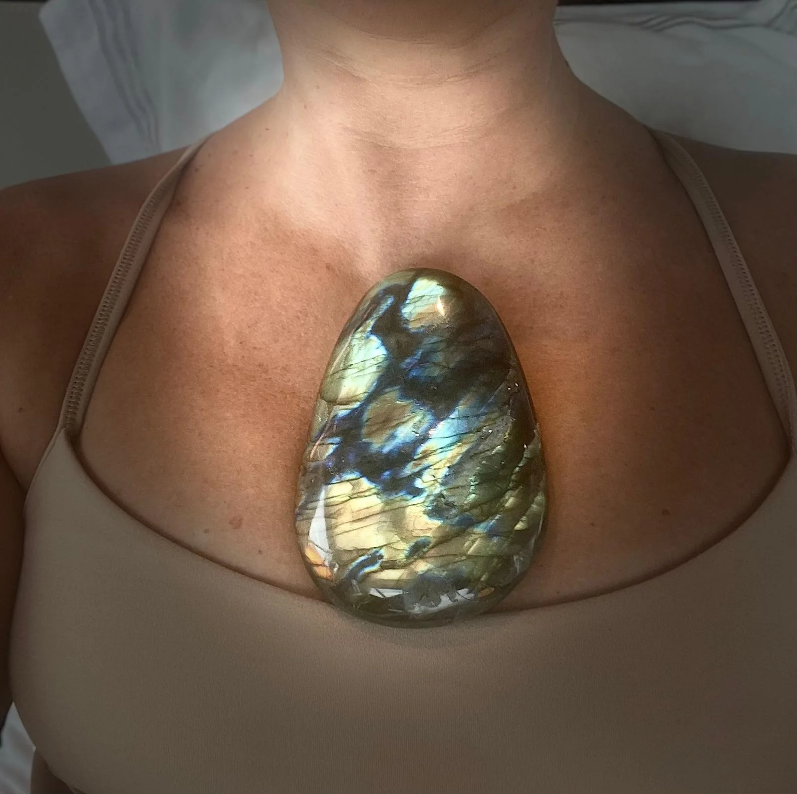 A calming crystal used during a holistic wellbeing session